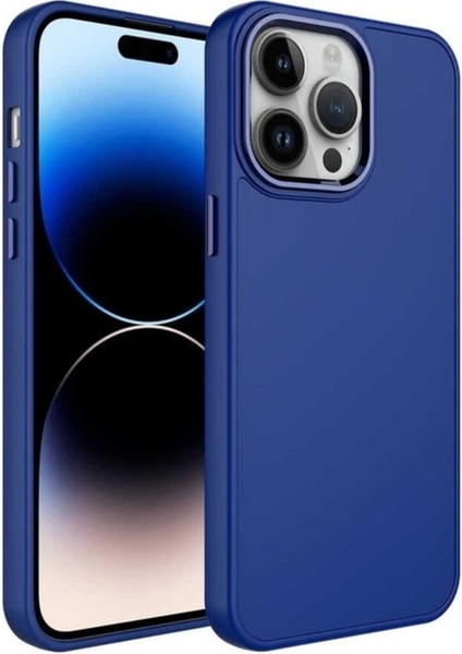 Apple iPhone 13 Pro Max Uyumlu Kılıf Metal Çerçeve ve Buton Tasarımlı Silikon Zore Luna Kapak, Lacivert