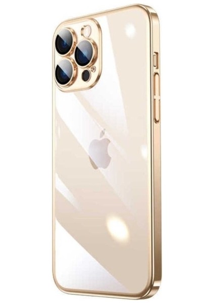 Apple iPhone 13 Pro Max Uyumlu Kılıf Sert Pc Renkli Çerçeveli Zore Riksos Kapak, Gold