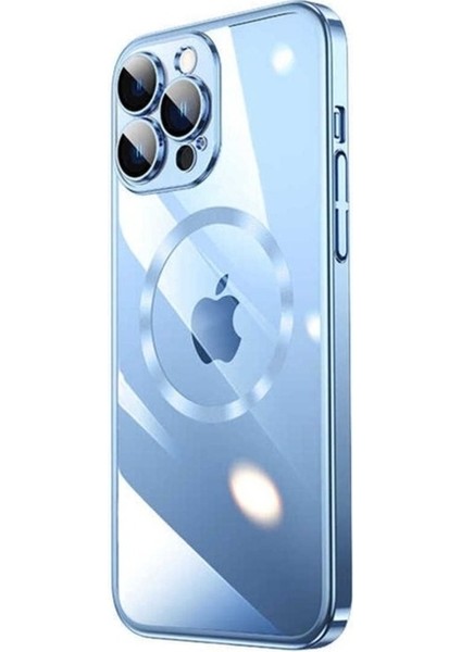 Apple iPhone 13 Pro Max Uyumlu Kılıf Wireless Şarj Özellikli Sert Pc Zore Riksos Magsafe Kapak, Mavi