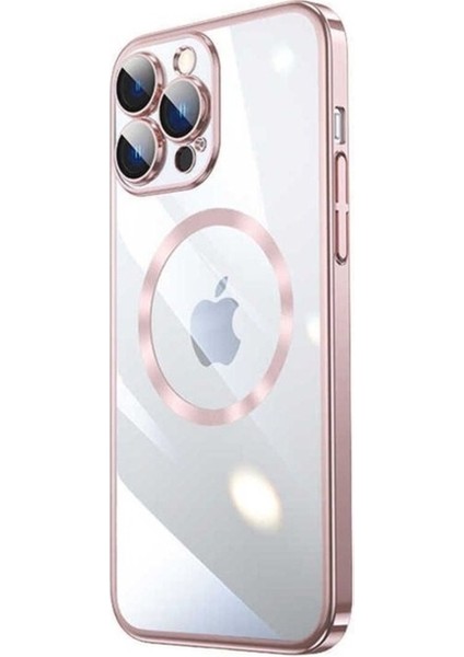 Apple iPhone 13 Pro Max Uyumlu Kılıf Wireless Şarj Özellikli Sert Pc Zore Riksos Magsafe Kapak, Rose Gold