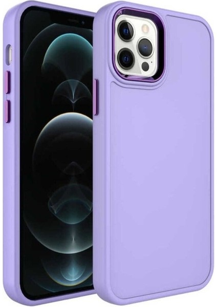 Apple iPhone 13 Pro Max Uyumlu Kılıf Metal Çerçeve ve Buton Tasarımlı Sert Zore Botox Kapak, Lila