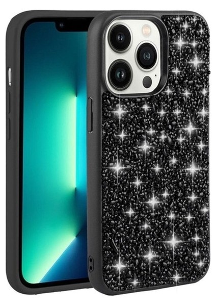 Apple iPhone 13 Pro Max Uyumlu Kılıf Parlak Taşlı Tasarım Zore Linea Kapak, Siyah