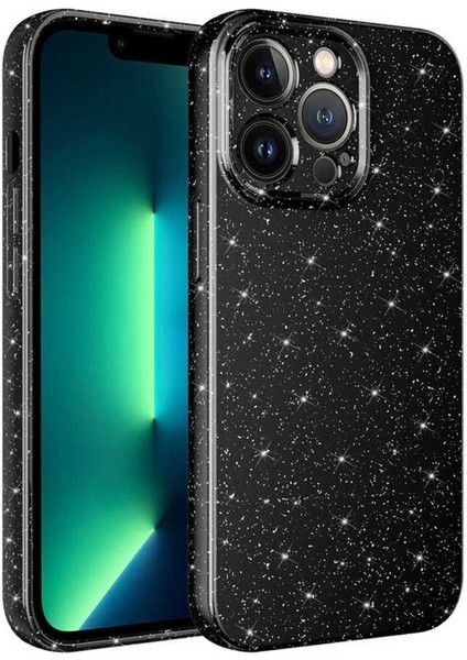 Apple iPhone 13 Pro Max Uyumlu Kılıf Kamera Korumalı Simli Lüks Zore Koton Kapak, Siyah