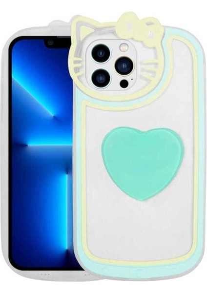 Apple iPhone 13 Pro Max Uyumlu Kılıf Kedi Figürlü Transparan Pop Soketli Zore Ritmik Kapak, Turkuaz
