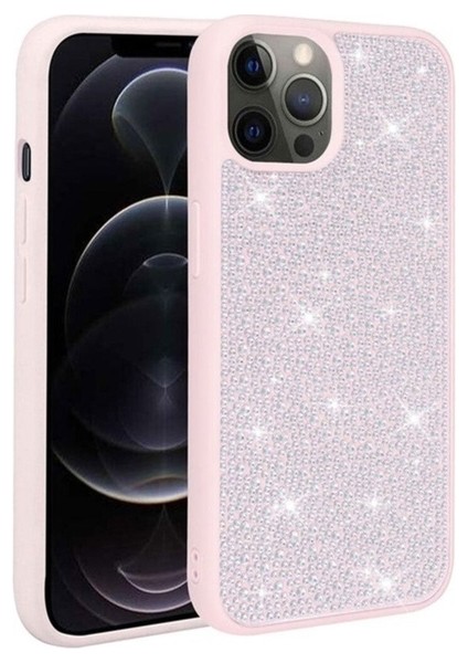 Apple iPhone 13 Pro Max Uyumlu Kılıf Parlak Taşlı Tasarım Zore Ston Kapak, Pembe