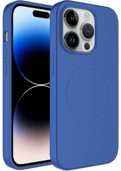 Apple iPhone 13 Pro Max Uyumlu Kılıf Magsafe Wireless Şarj Özellikli Pastel Renk Silikon Zore Plas Kapak, Mavi
