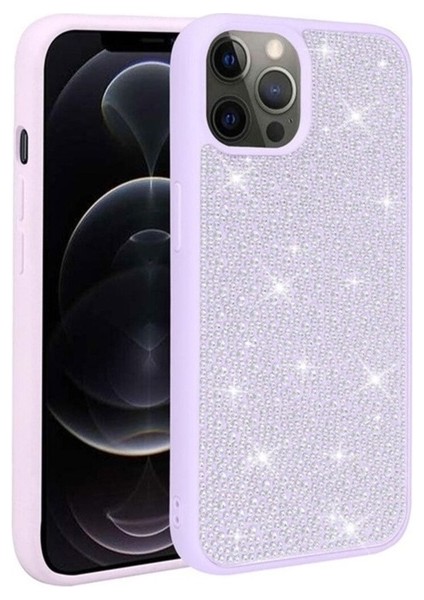 Apple iPhone 13 Pro Max Uyumlu Kılıf Parlak Taşlı Tasarım Zore Ston Kapak, Lila