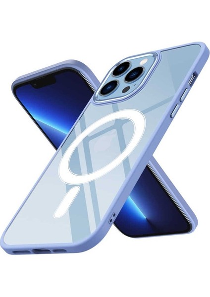 Apple iPhone 13 Pro Max Uyumlu Kılıf Wireless Şarj Özellikli Zore Krom Magsafe Silikon Kapak, Lila