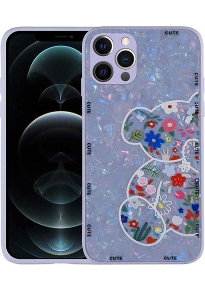 Apple iPhone 13 Pro Uyumlu Kılıf Desenli Sert Silikon Zore Mumila Kapak, Lilac Bear