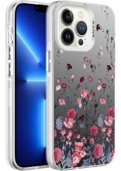 Apple iPhone 13 Pro Uyumlu Kılıf Desenli Zore Silver Sert Kapak, Çiçek