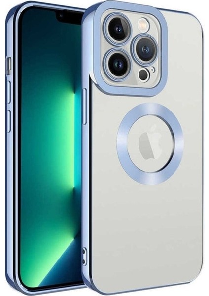 Apple iPhone 13 Pro Uyumlu Kılıf Kamera Korumalı Logo Gösteren Zore Omega Kapak, Mavi Açık
