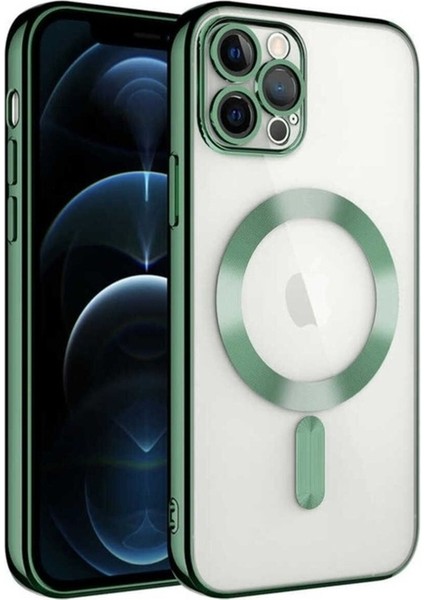 Apple iPhone 13 Pro Uyumlu Kılıf Kamera Korumalı Magsafe Wireless Şarj Özellikli Zore Demre Kapak, Koyu Yeşil