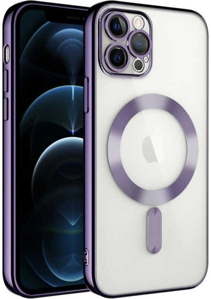 Apple iPhone 13 Pro Uyumlu Kılıf Kamera Korumalı Magsafe Wireless Şarj Özellikli Zore Demre Kapak, Derin Mor