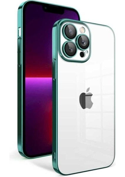 Apple iPhone 13 Pro Uyumlu Kılıf Kamera Korumalı Renkli Çerçeveli Zore Garaj Kapak, Koyu Yeşil