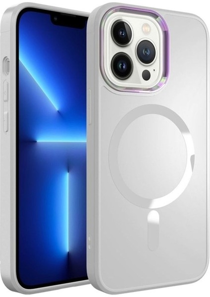 Apple iPhone 13 Pro Uyumlu Kılıf Magsafe Wireless Şarj Özellikli Zore Stil Kapak, Beyaz