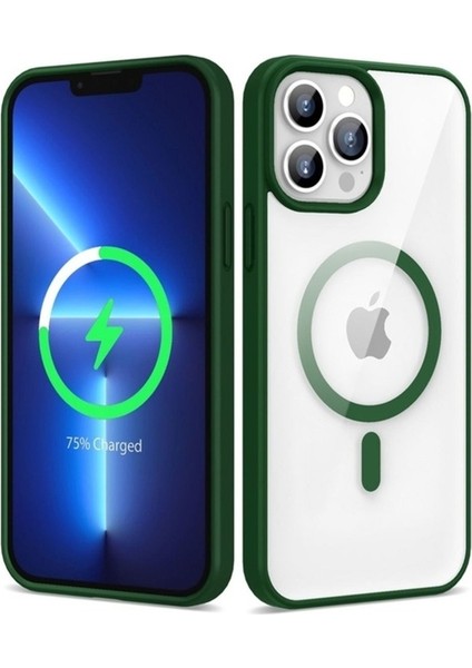 Apple iPhone 13 Pro Uyumlu Kılıf Magsafe Wireless Şarj Özellikli Silikon Zore Ege Kapak, Koyu Yeşil
