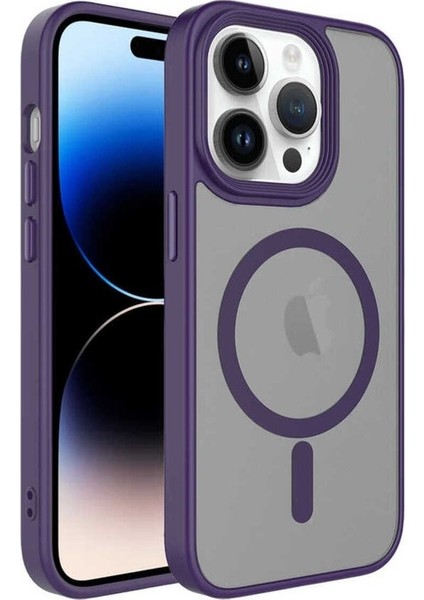 Apple iPhone 13 Pro Uyumlu Kılıf Mat Arka Yüzey Wireless Şarj Özellikli Zore Flet Magsafe Kapak, Derin Mor