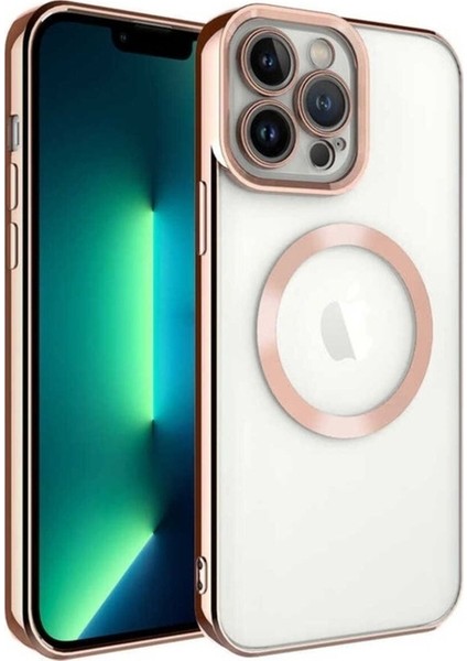 Apple iPhone 13 Pro Uyumlu Kılıf Magsafe Wireless Şarj Özellikli Zore Setro Silikon, Rose Gold