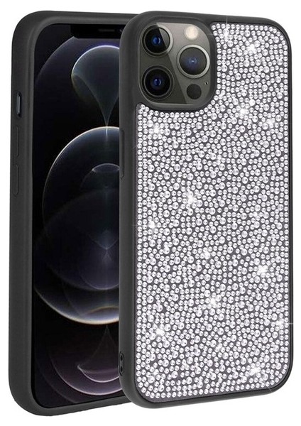 Apple iPhone 13 Pro Uyumlu Kılıf Parlak Taşlı Tasarım Zore Ston Kapak, Siyah