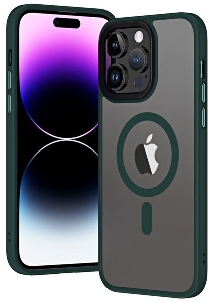 Apple iPhone 13 Pro Uyumlu Kılıf Wireless Şarj Özellikli Zore Hibrit Magsafe Kapak, Koyu Yeşil
