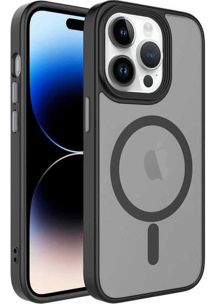 Apple iPhone 13 Pro Uyumlu Kılıf Mat Arka Yüzey Wireless Şarj Özellikli Zore Flet Magsafe Kapak, Siyah