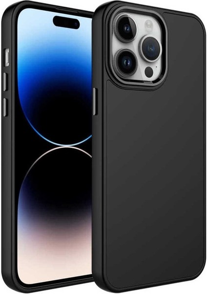 Apple iPhone 13 Pro Uyumlu Kılıf Metal Çerçeve ve Buton Tasarımlı Silikon Zore Luna Kapak, Siyah