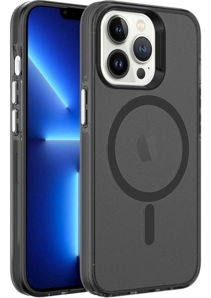 Apple iPhone 13 Pro Uyumlu Kılıf Zore Magsafe Şarj Özellikli Buzlu Transparan C-Pro Sert Kapak, Siyah