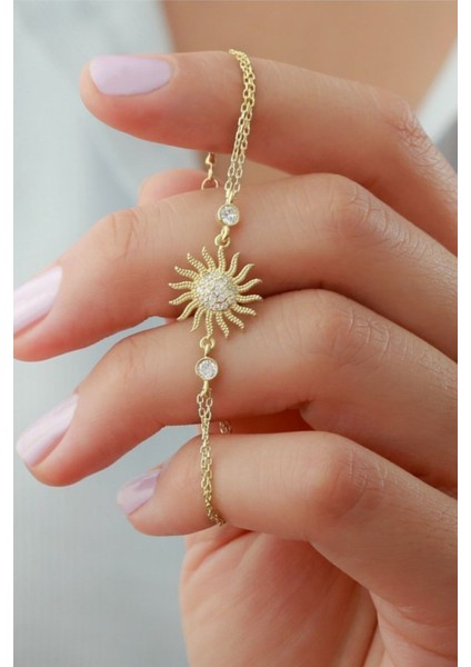 925 Ayar Gümüş Gold Güneş Bileklik