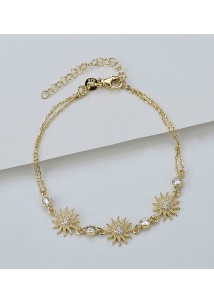 925 Ayar 3'lü Güneş Gold Gümüş Bileklik modelleri