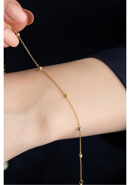 925 Ayar Gümüş Gold Top Detaylı Bileklik