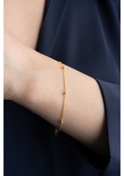 925 Ayar Gümüş Gold Top Detaylı Bileklik modelleri