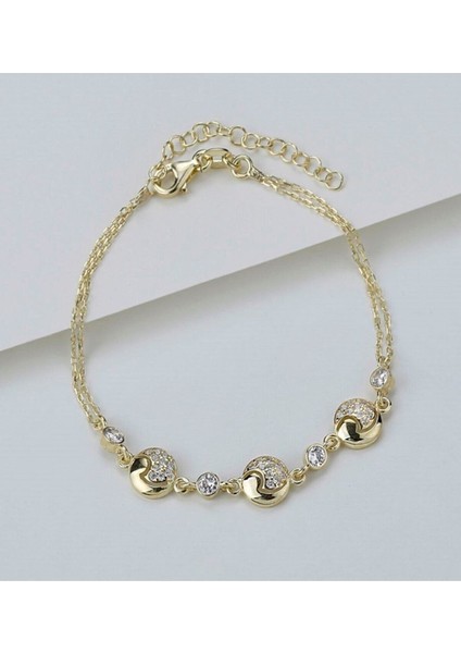 925 Ayar Gold Yuvarlak Zirkon Taşlı Gümüş Bileklik modelleri