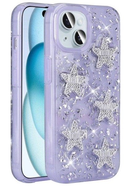 Apple iPhone 13 Uyumlu Kılıf Airbagli Simli Arka Yüzey Zore Işıltı Silikon Kapak, Lila