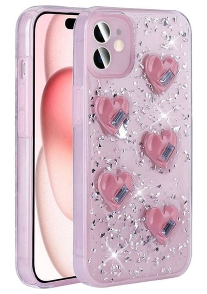 Apple iPhone 13 Uyumlu Kılıf Airbagli Simli Arka Yüzey Zore Işıltı Silikon Kapak, Pembe