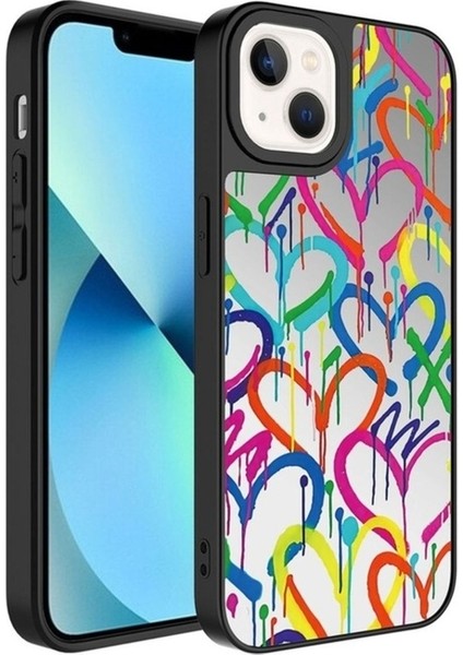 Apple iPhone 13 Uyumlu Kılıf Aynalı Desenli Kamera Korumalı Parlak Zore Mirror Kapak, Kalp