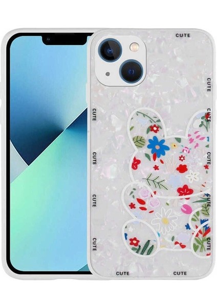 Apple iPhone 13 Uyumlu Kılıf Desenli Sert Silikon Zore Mumila Kapak, White Rabbit