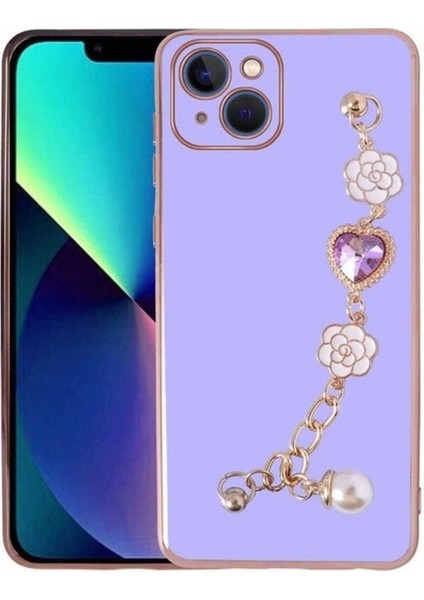 Apple iPhone 13 Uyumlu Kılıf El Tutamaçlı Kamera Korumalı Zore Taka Silikon Kapak, Mor