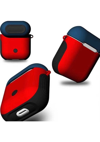 Apple Air Pods Uyumlu Kılıf Zore Shockproof Silikon, Kırmızı-Mavi