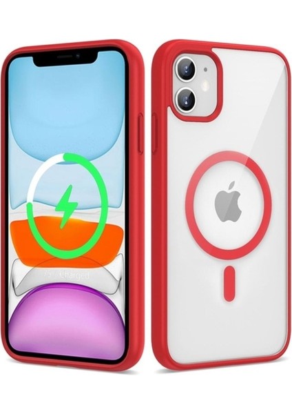 Apple iPhone 11 Uyumlu Kılıf Magsafe Wireless Şarj Özellikli Silikon Zore Ege Kapak, Kırmızı