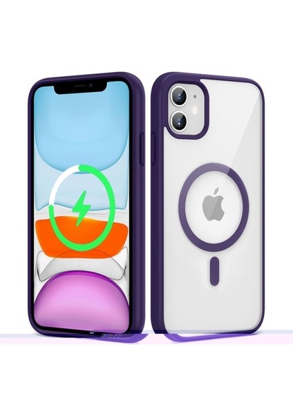 Apple iPhone 11 Uyumlu Kılıf Magsafe Wireless Şarj Özellikli Silikon Zore Ege Kapak, Derin Mor