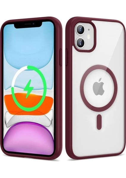 Apple iPhone 11 Uyumlu Kılıf Magsafe Wireless Şarj Özellikli Silikon Zore Ege Kapak, Koyu Kırmızı