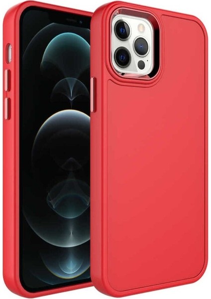 Apple iPhone 12 Pro Max Uyumlu Kılıf Metal Çerçeve ve Buton Tasarımlı Sert Zore Botox Kapak, Kırmızı