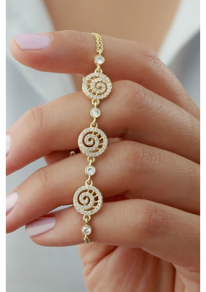 925 Ayar Gold Zirkon Taşlı Dönence Gümüş Bileklik