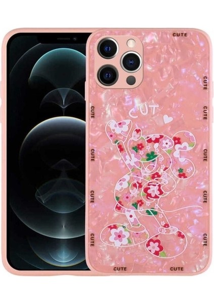 Apple iPhone 12 Pro Max Uyumlu Kılıf Desenli Sert Silikon Zore Mumila Kapak, Pink Mouse