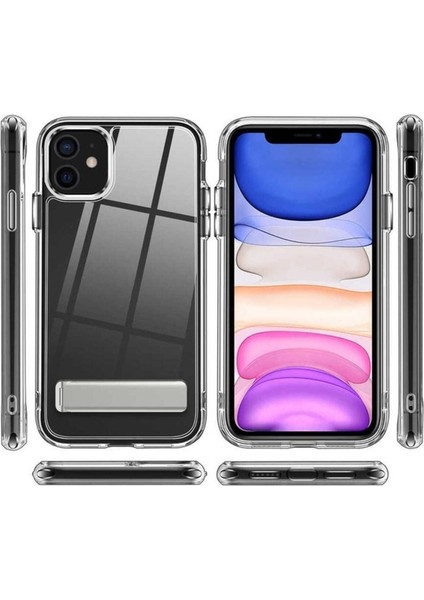 Apple iPhone 12 Uyumlu Kılıf Standlı Şeffaf Silikon Zore L-Stand Kapak