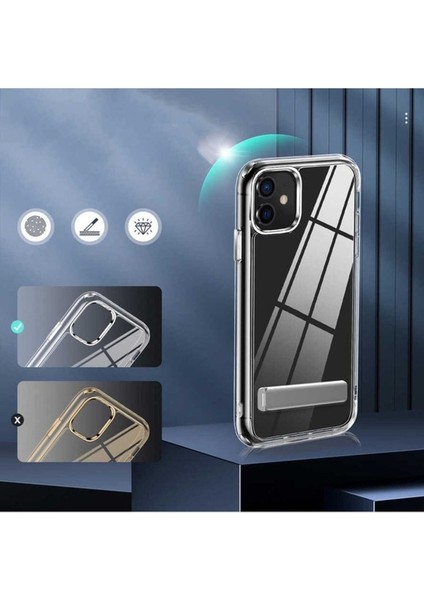 Apple iPhone 12 Uyumlu Kılıf Standlı Şeffaf Silikon Zore L-Stand Kapak