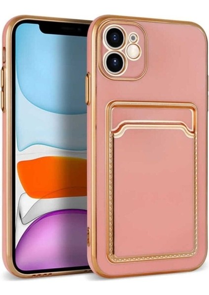 Apple iPhone 12 Uyumlu Kılıf Zore Bark Kartlıklı Kapak, Rose Gold