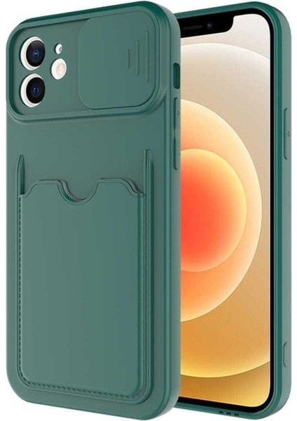 Apple iPhone 12 Uyumlu Kılıf Zore Kartix Kapak, Koyu Yeşil