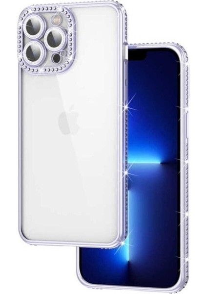 Apple iPhone 13 Pro Uyumlu Kılıf Kamera Korumalı Taşlı Zore Mina Kapak, Lila