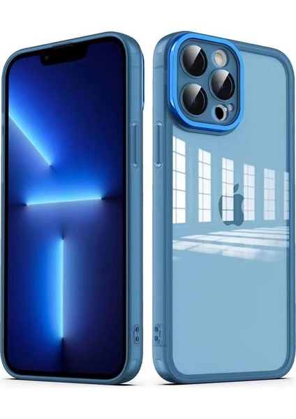 Apple iPhone 13 Pro Uyumlu Kılıf Kamera Korumalı Transparan Zore Post Kapak, Mavi